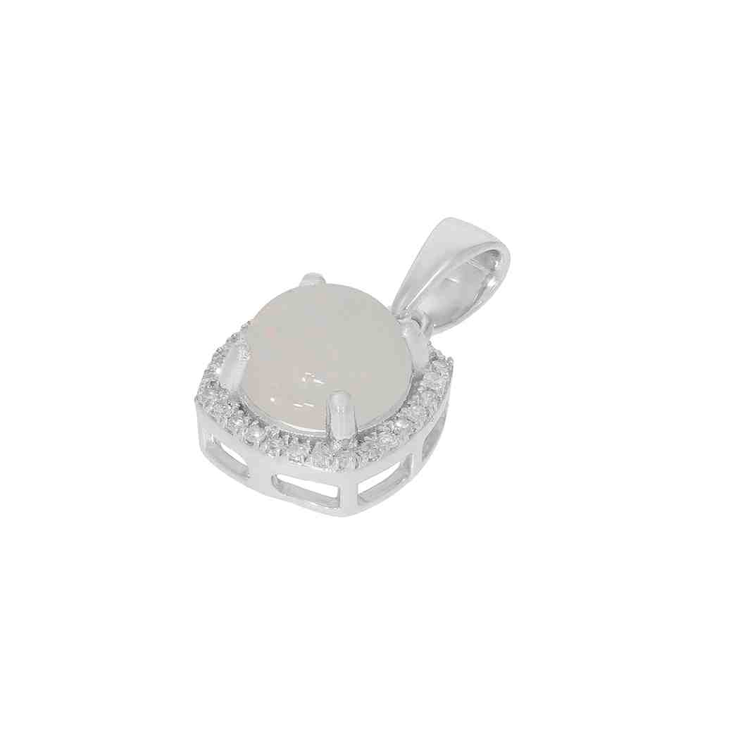 Solid White Gold Halo, Opal Pendant PD31345A OPAL